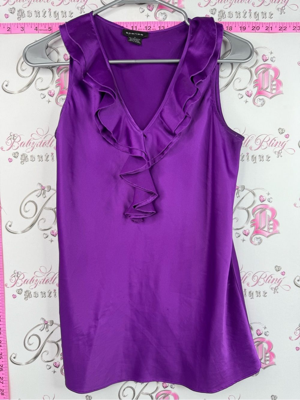 Spense tank top ruffles shiny ruffle Purple Ruffled V-Neck Sleeveless Tank